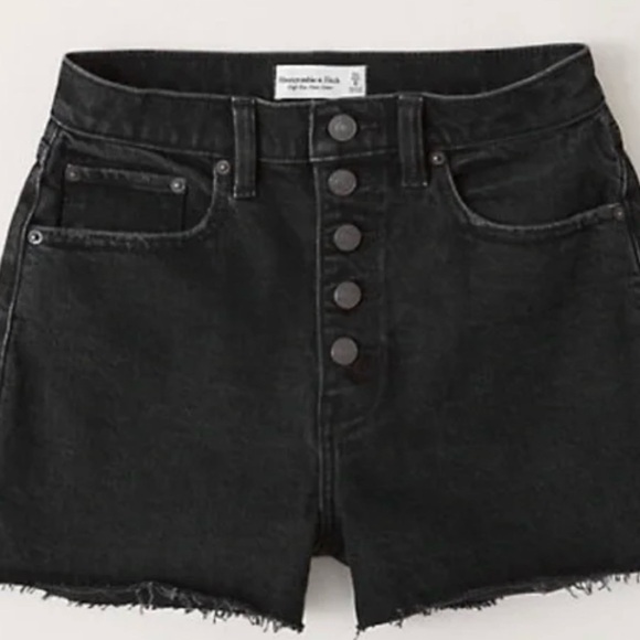 Abercrombie & Fitch Black High Rise 4" Button Fly Cut Off Jean Shorts size 10 - Picture 5 of 9